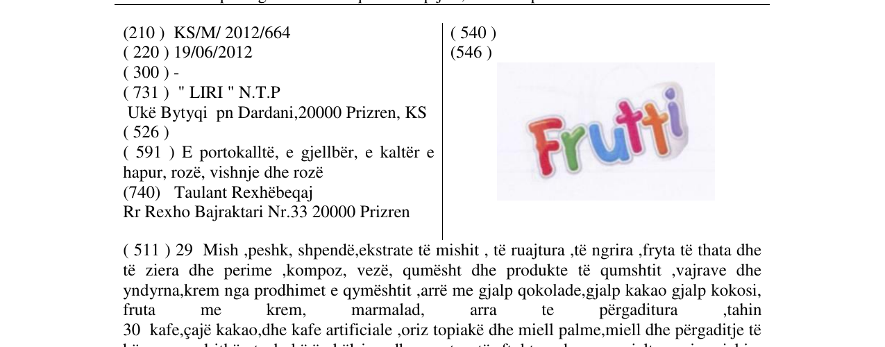 Zëri i markës Frutti në buletin