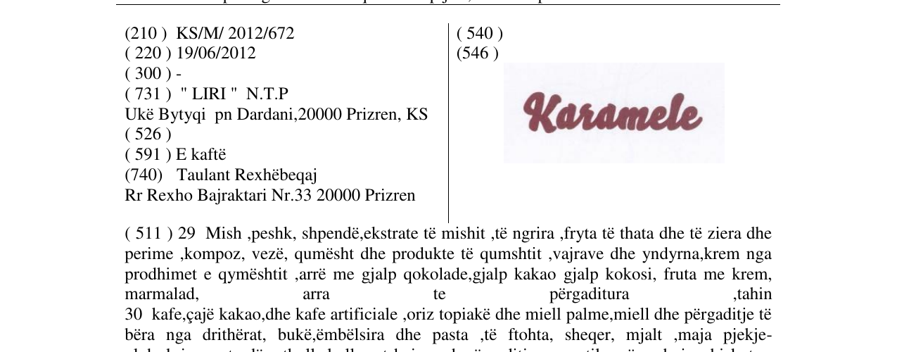 Zëri i markës Karamele në buletin