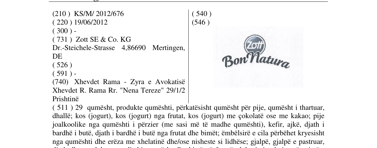 Zëri i markës Zott Bon Natura në buletin