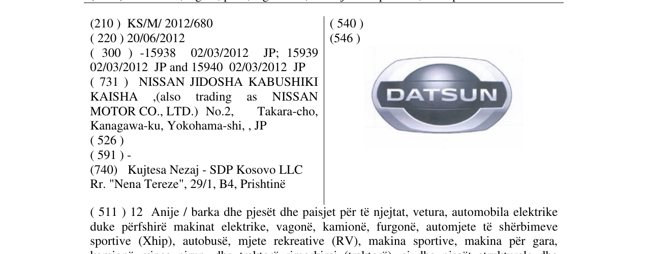 Zëri i markës DATSUN në buletin