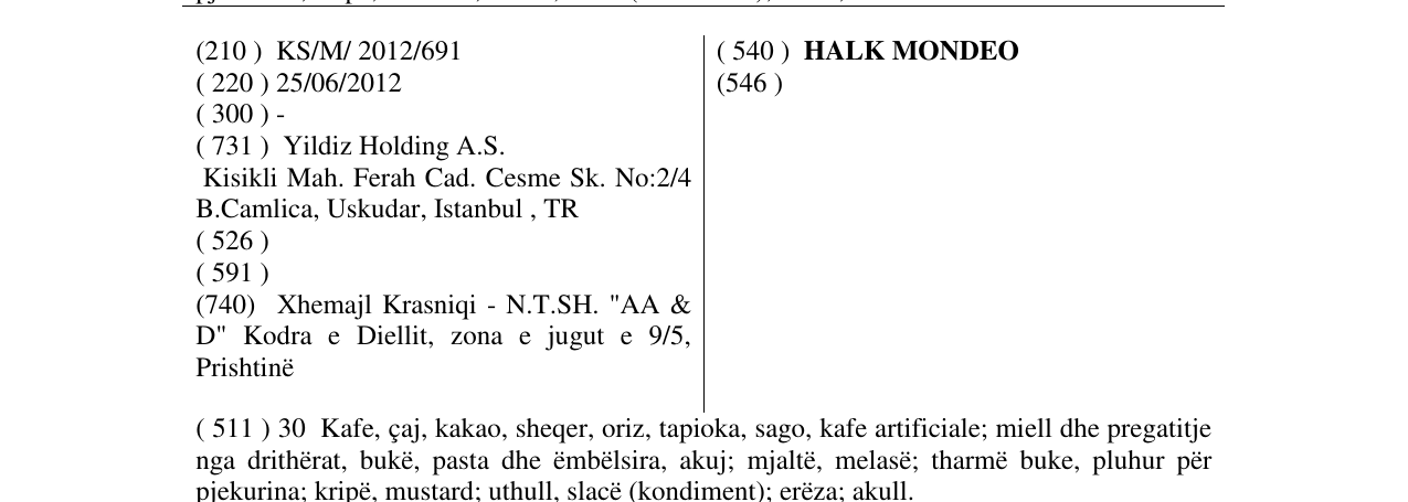 Zëri i markës HALK MONDEO në buletin