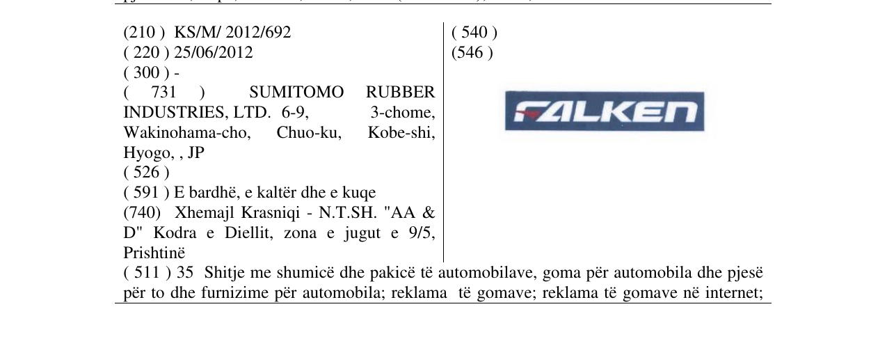 Zëri i markës Falken në buletin