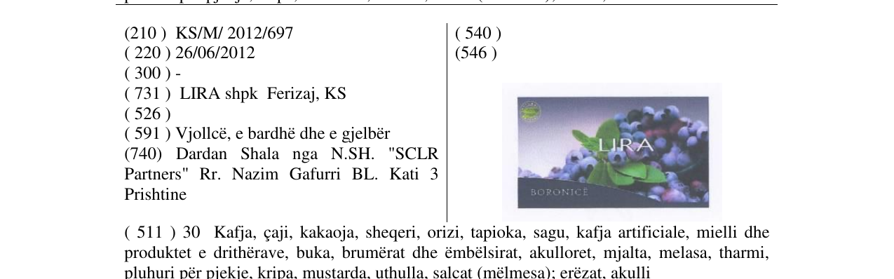 Zëri i markës LIRA BORONICË në buletin