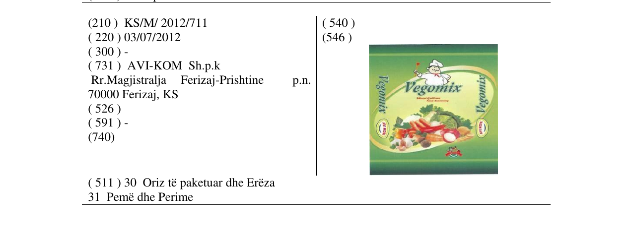 Zëri i markës Vegomix në buletin