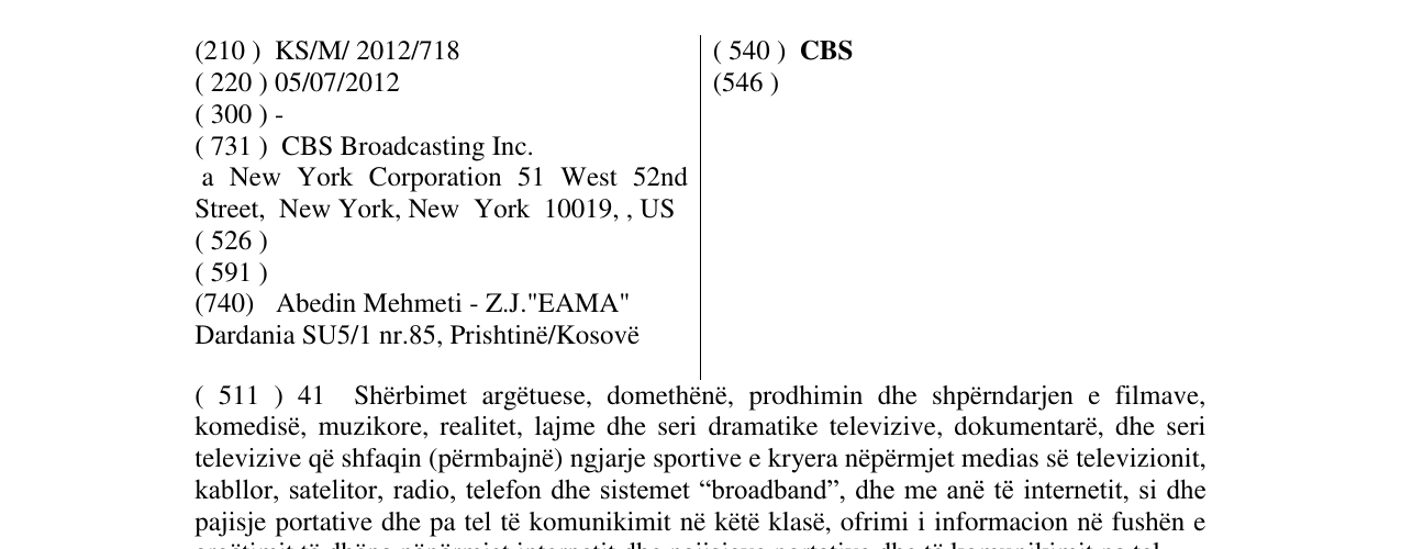 Zëri i markës CBS në buletin