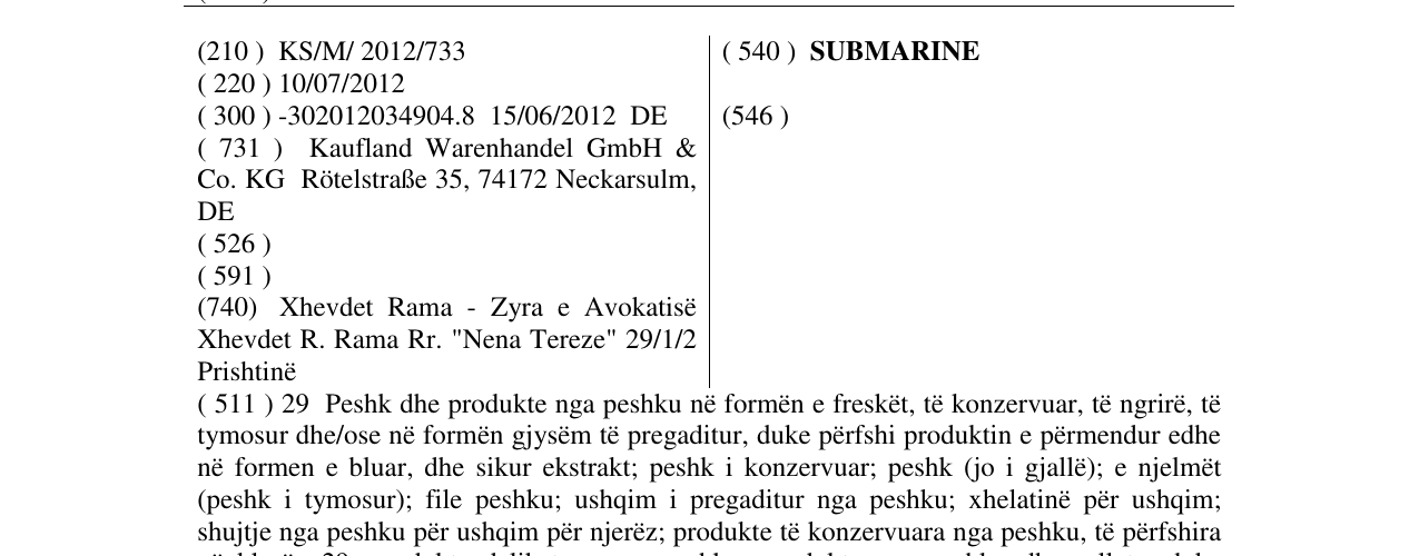 Zëri i markës SUBMARINE në buletin