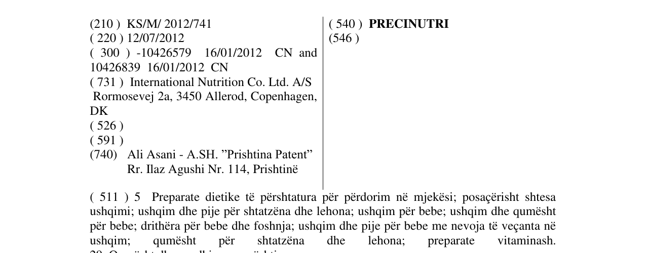 Zëri i markës PRECINUTRI në buletin