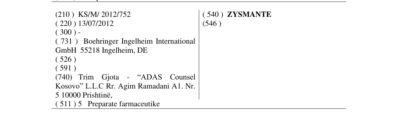 Zëri i markës ZYSMANTE në buletin