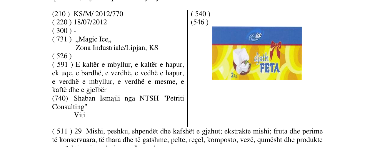 Zëri i markës djath FETA në buletin