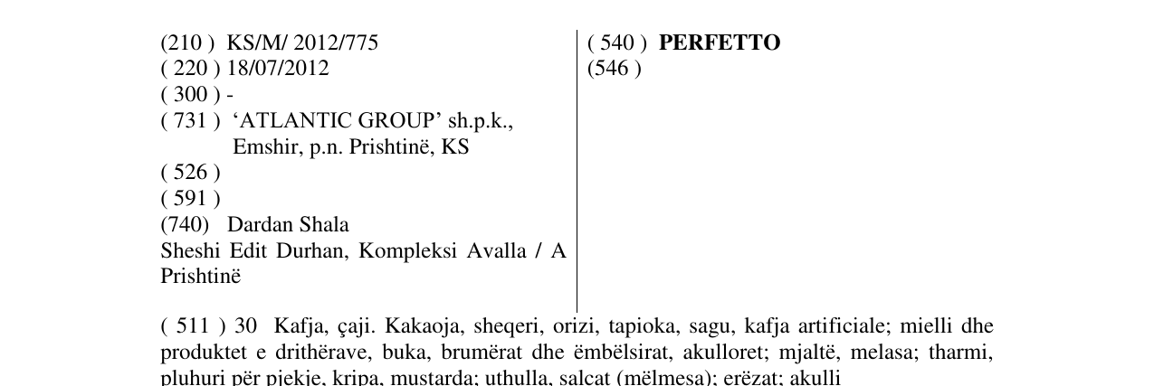 Zëri i markës PERFETTO në buletin