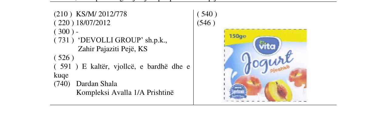 Zëri i markës vita Jogurt në buletin
