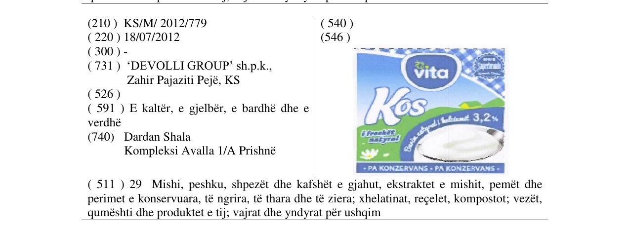 Zëri i markës Kos vita në buletin