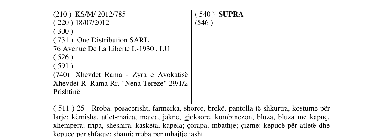 Zëri i markës SUPRA në buletin