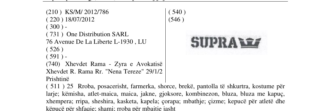 Zëri i markës SUPRA në buletin