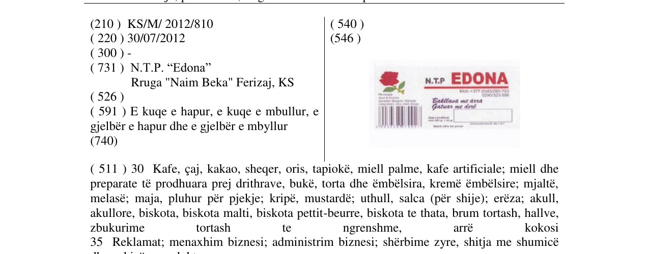 Zëri i markës N.T.P EDONA në buletin