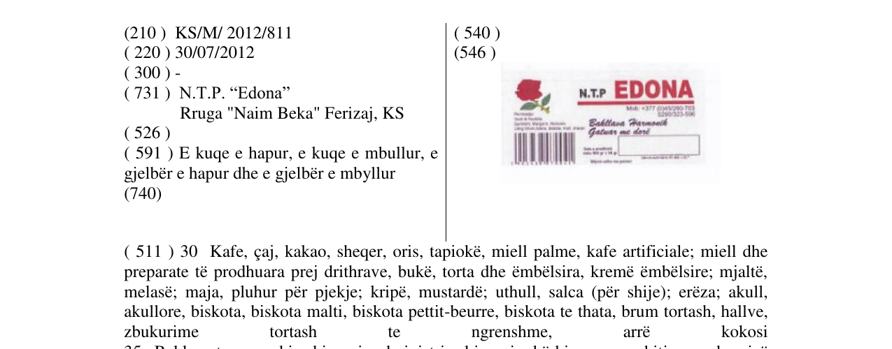 Zëri i markës N.T.P EDONA në buletin