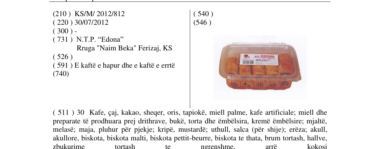 Zëri i markës N.T.P EDONA bakllava në buletin