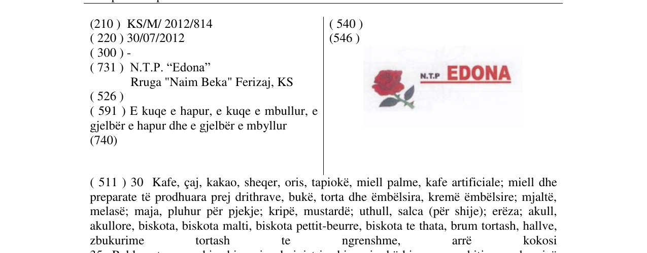 Zëri i markës N.T.P EDONA në buletin