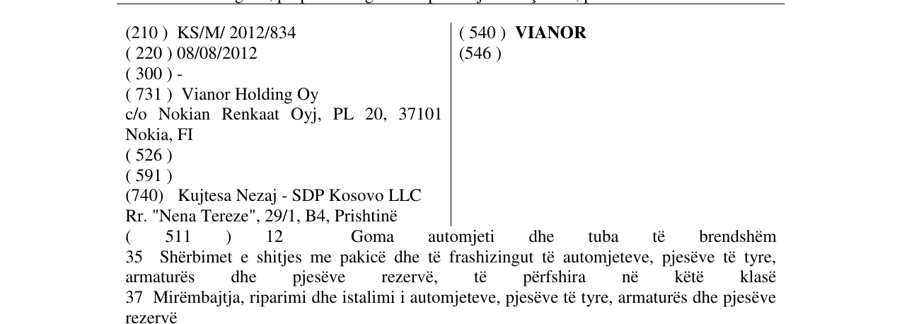 Zëri i markës VIANOR në buletin