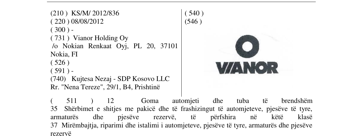 Zëri i markës VIANOR në buletin