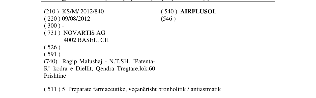 Zëri i markës AIRFLUSOL në buletin