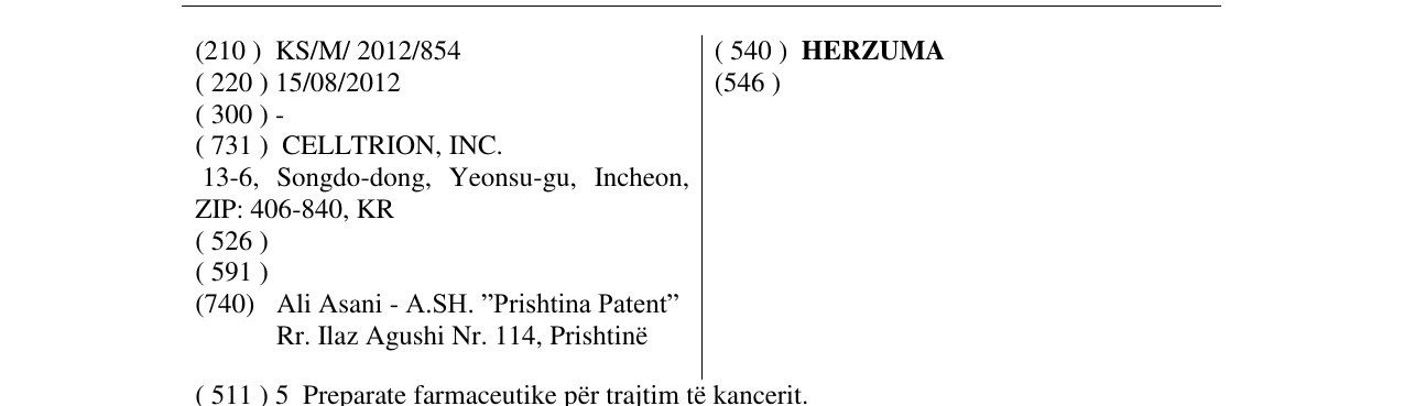 Zëri i markës HERZUMA në buletin