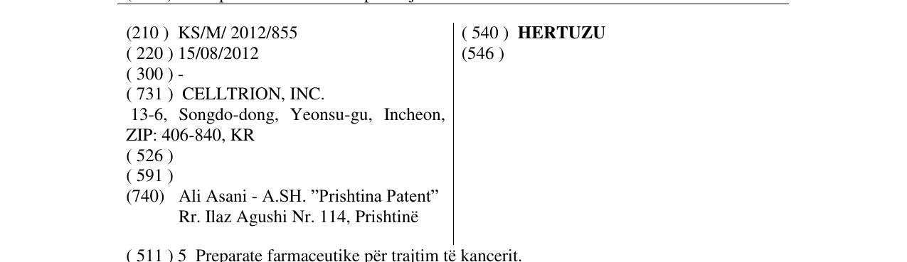 Zëri i markës HERTUZU në buletin