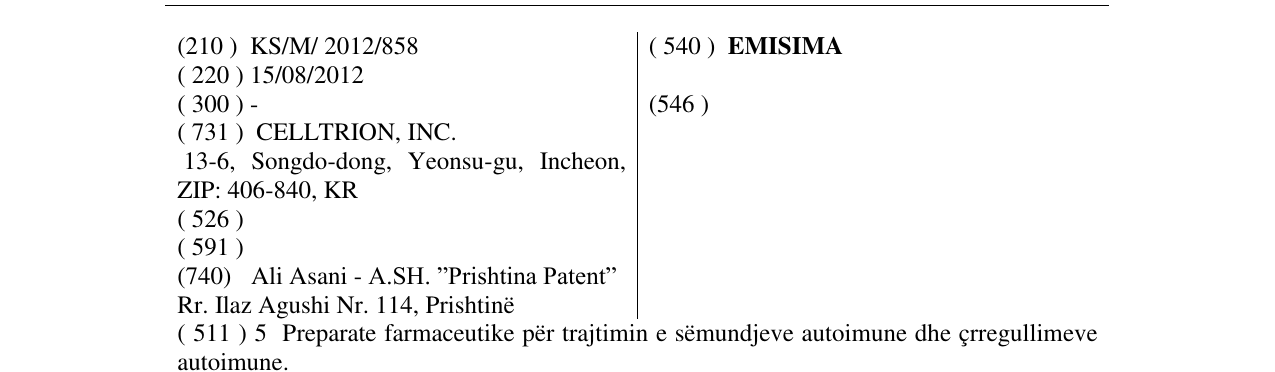 Zëri i markës EMISIMA në buletin