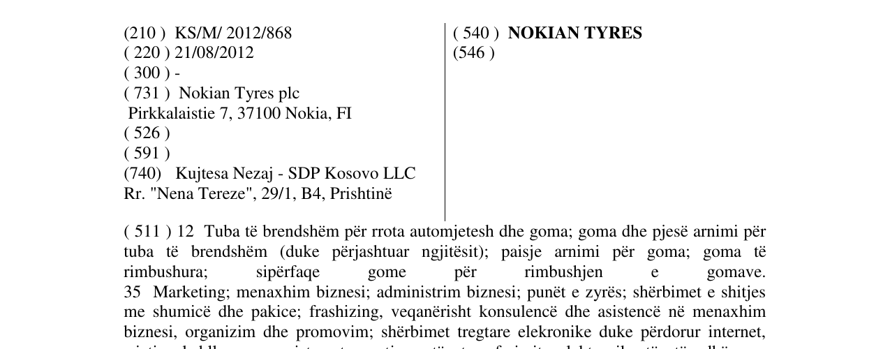 Zëri i markës NOKIAN TYRES në buletin