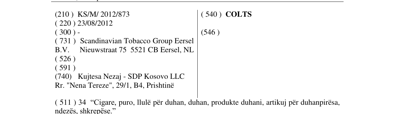 Zëri i markës COLTS në buletin