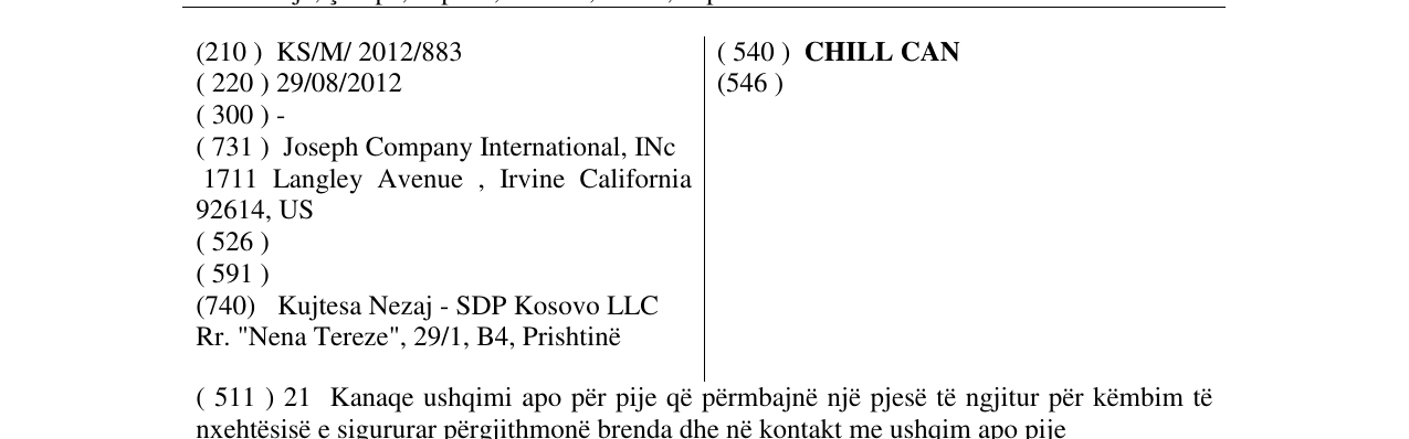 Zëri i markës CHILL CAN në buletin