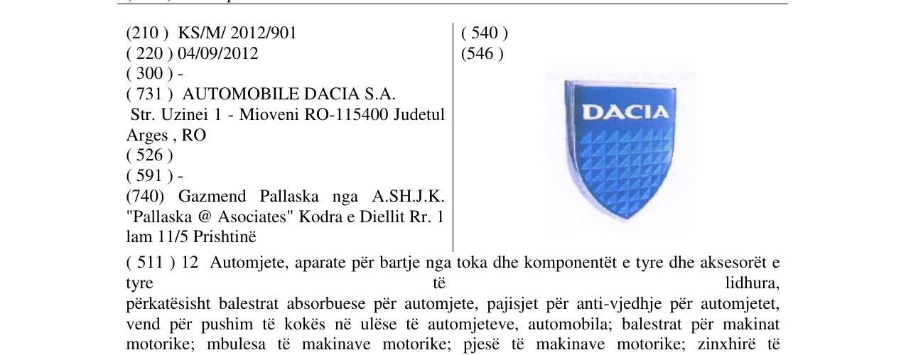 Zëri i markës DACIA në buletin