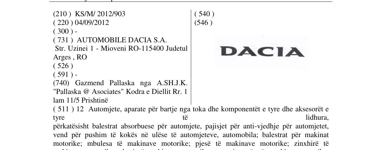 Zëri i markës DACIA në buletin