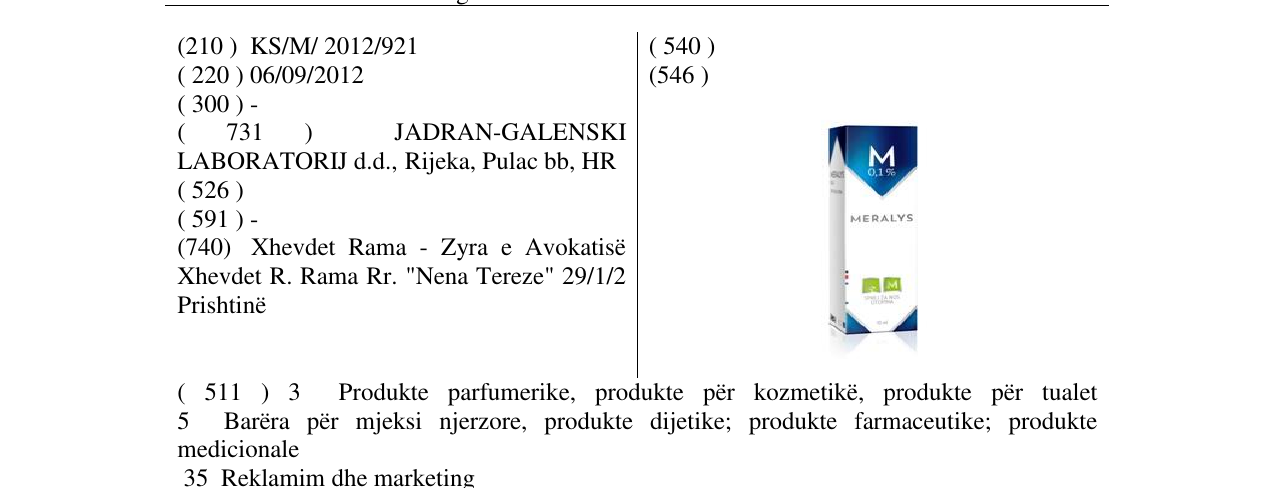Zëri i markës MERALYS në buletin