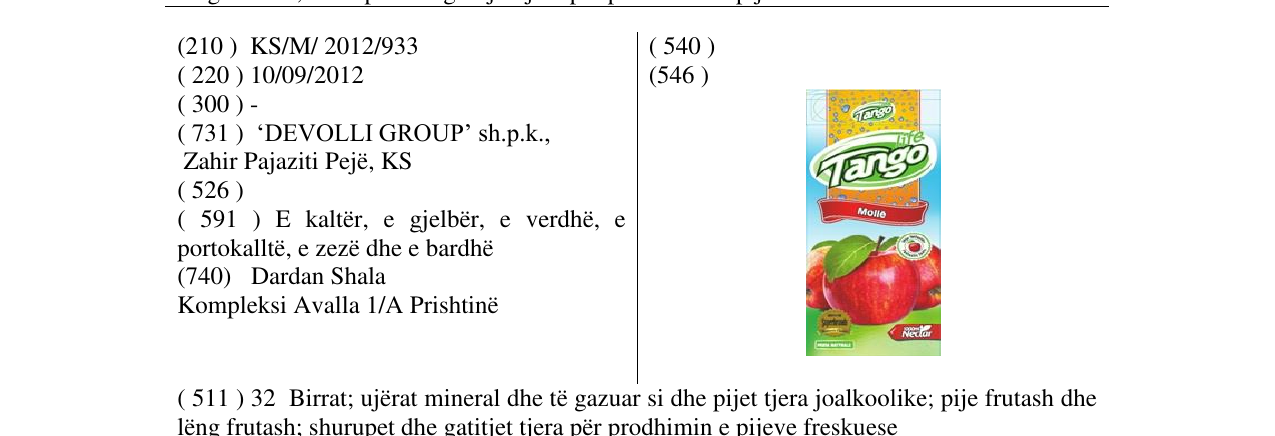 Zëri i markës Tango Molle në buletin