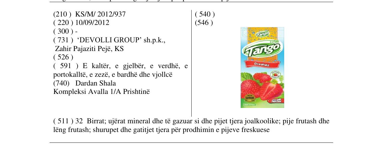 Zëri i markës Tango Dredhëz në buletin