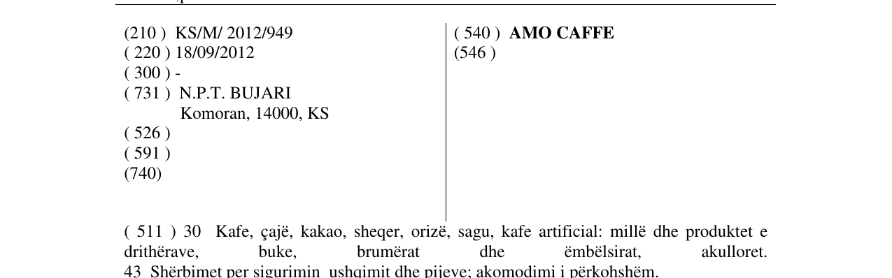 Zëri i markës AMO CAFFE në buletin