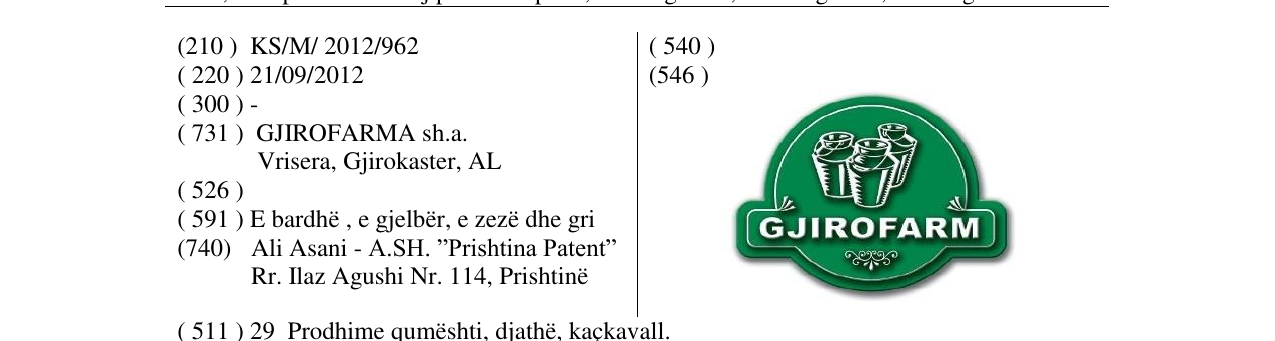 Zëri i markës GJIROFARM në buletin