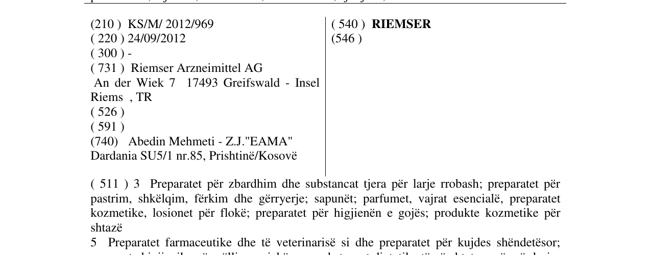 Zëri i markës RIEMSER në buletin