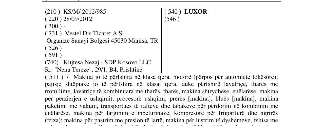 Zëri i markës LUXOR në buletin