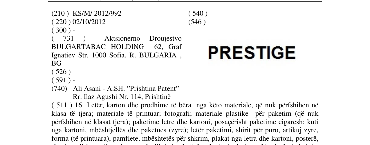 Zëri i markës PRESTIGE në buletin