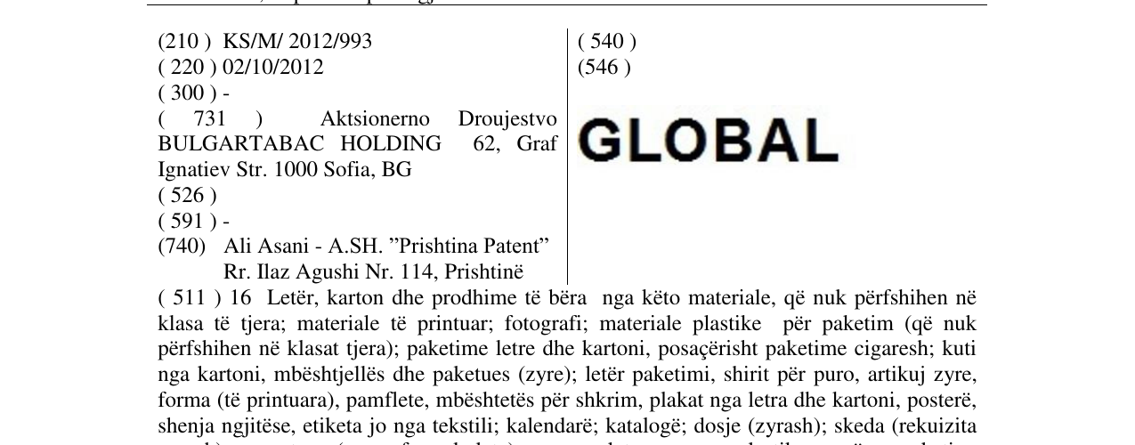 Zëri i markës GLOBAL në buletin