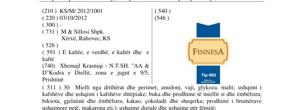 Zëri i markës FINNESA në buletin