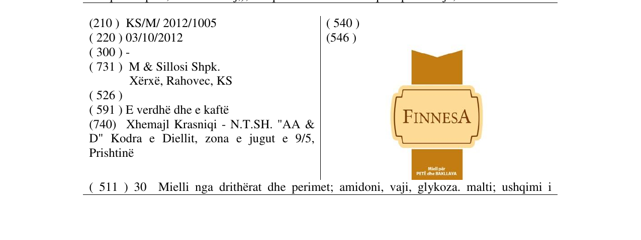 Zëri i markës FINNESA në buletin