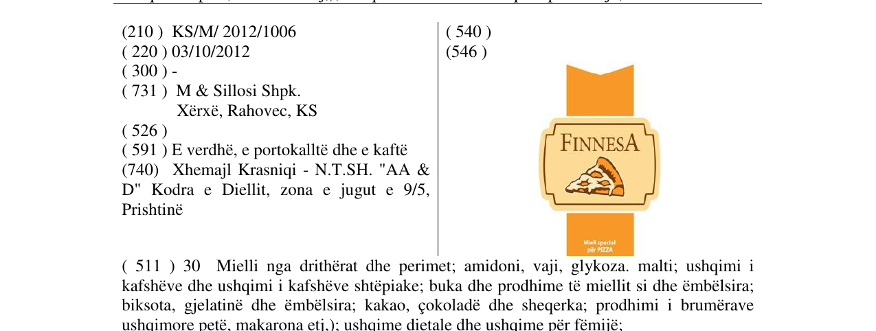 Zëri i markës FINNESA në buletin