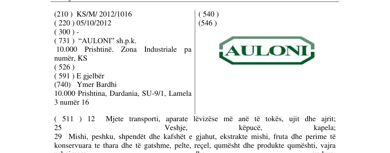 Zëri i markës AULONI në buletin