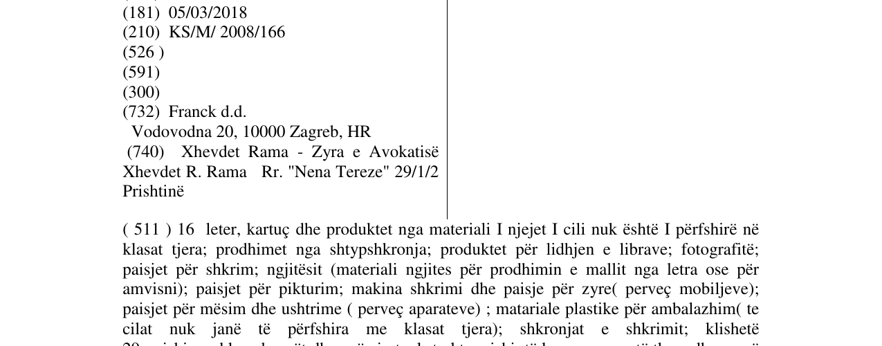 Zëri i markës FRANCK në buletin