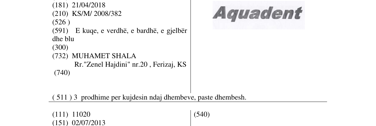 Zëri i markës Aquadent në buletin