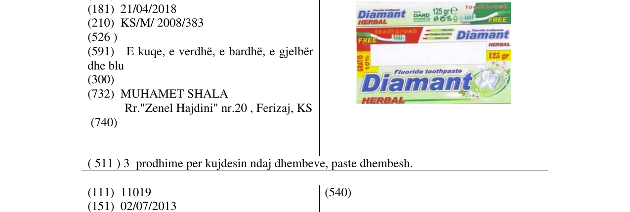 Zëri i markës Diamant në buletin
