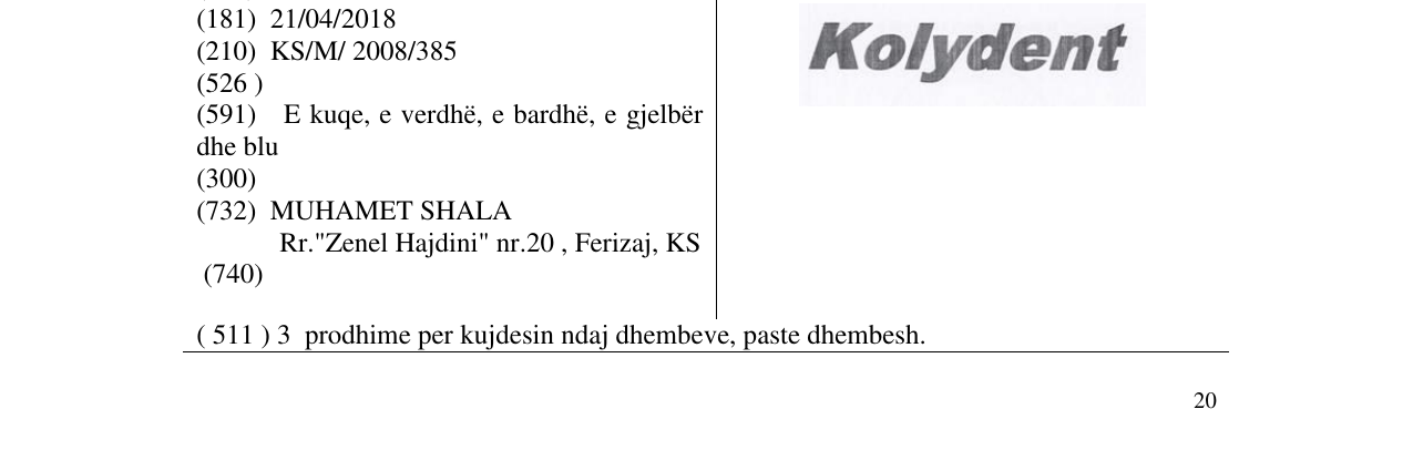 Zëri i markës Kolydent në buletin
